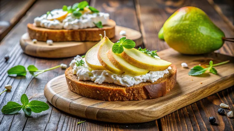 Honey-topped pear toast with cottage cheese