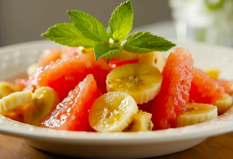 Honeyed grapefruit and banana salad with spearmint