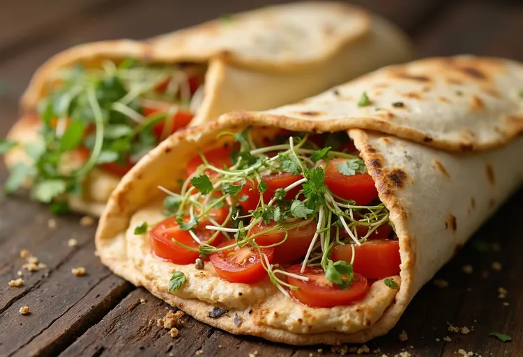 Mediterranean hummus pita pockets with alfalfa sprouts
