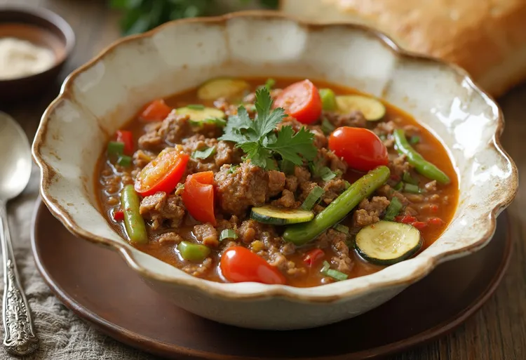 Italian sausage and vegetable stew with tomato and green beans