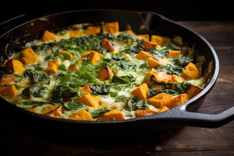 Kale, sweet potato and onion frittata
