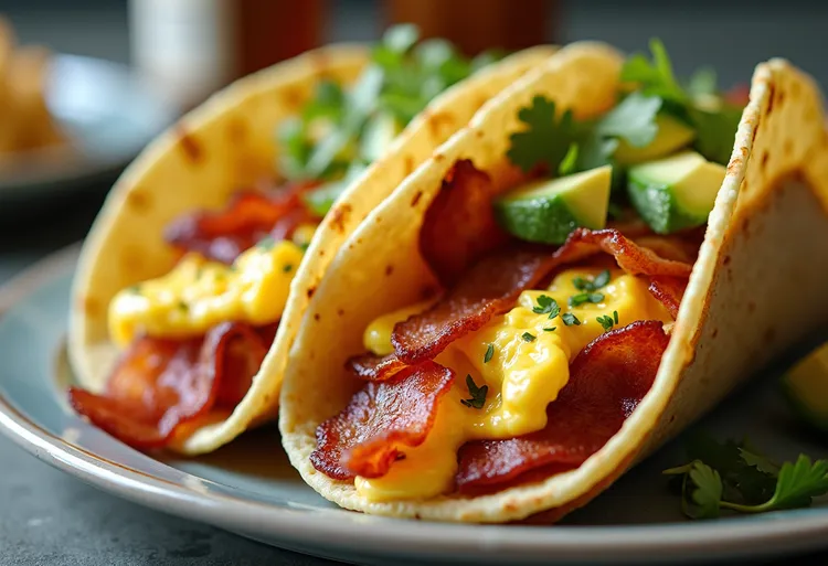 Keto bacon, egg and cheese breakfast tacos with avocado