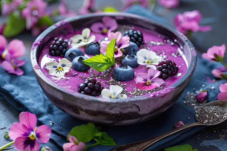 Keto blackberry chia pudding with coconut milk and vanilla