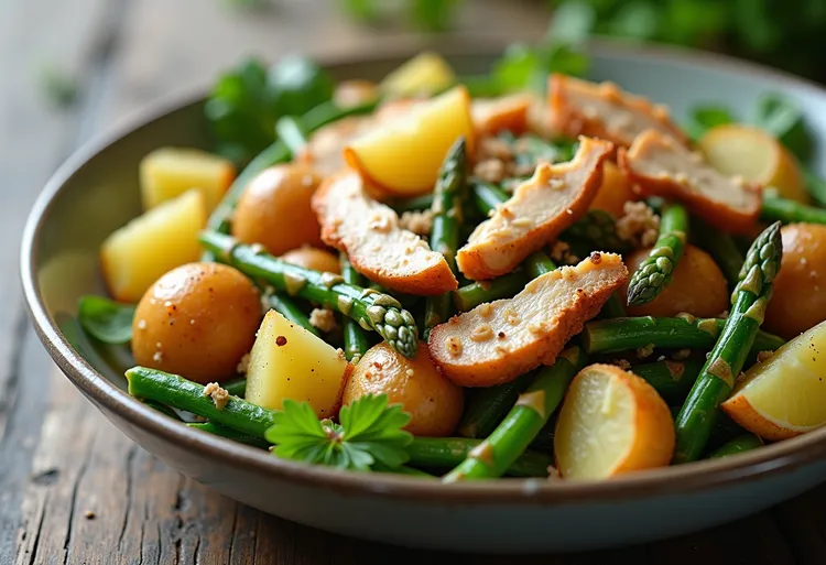 Lemon poached chicken and potato salad