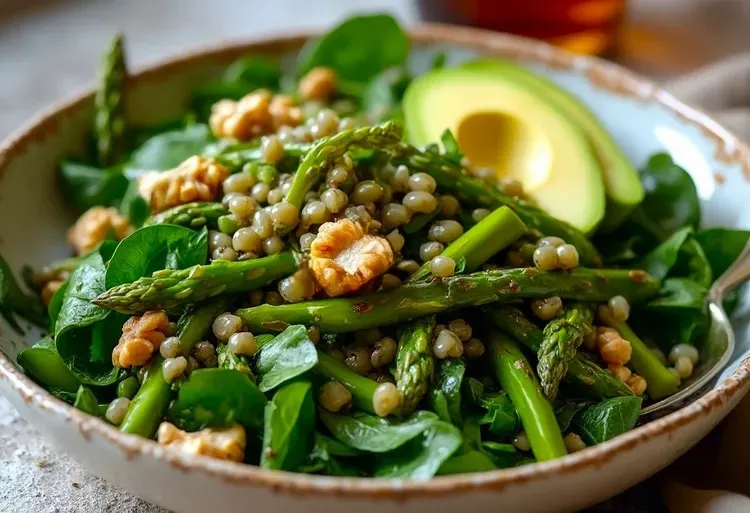 Lentils with veggies, avocado, walnuts & hummus