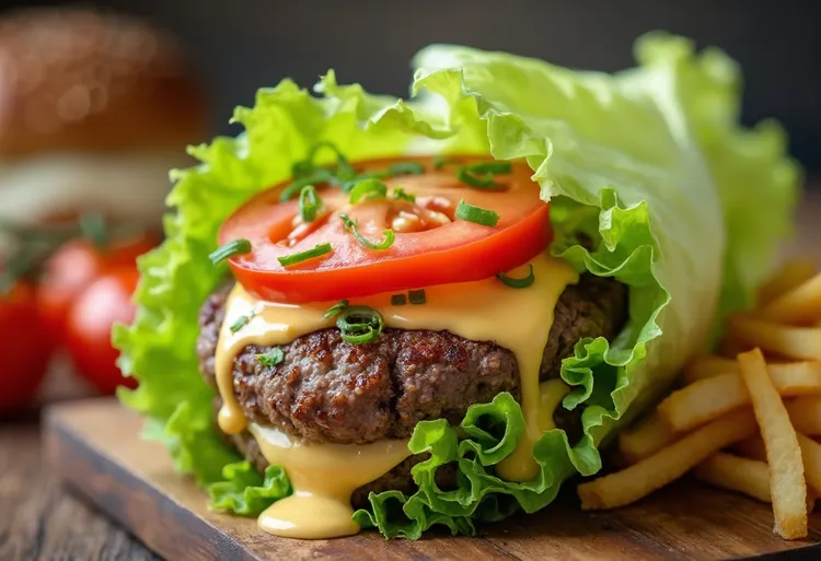 Lettuce wrapped cheeseburger