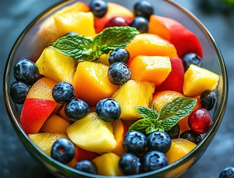 Mango, blueberry and ginger fruit salad