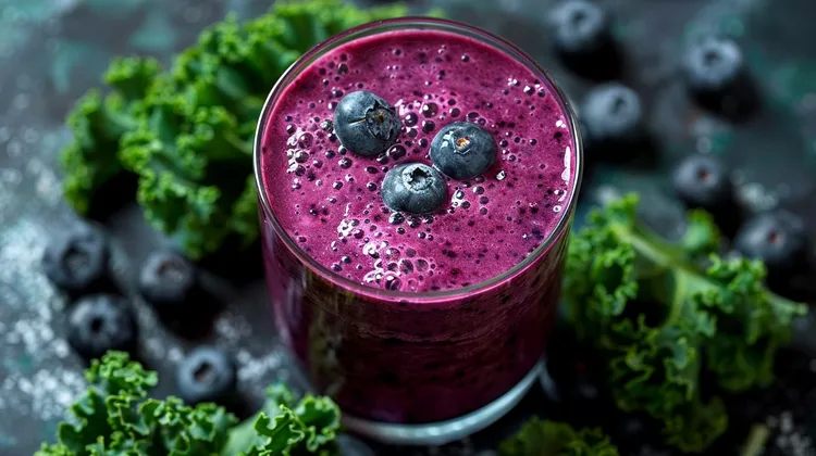 Mango, kale and blueberry superfood smoothie