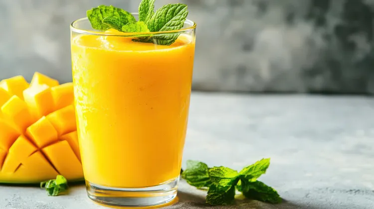 Mango oatmeal protein breakfast smoothie