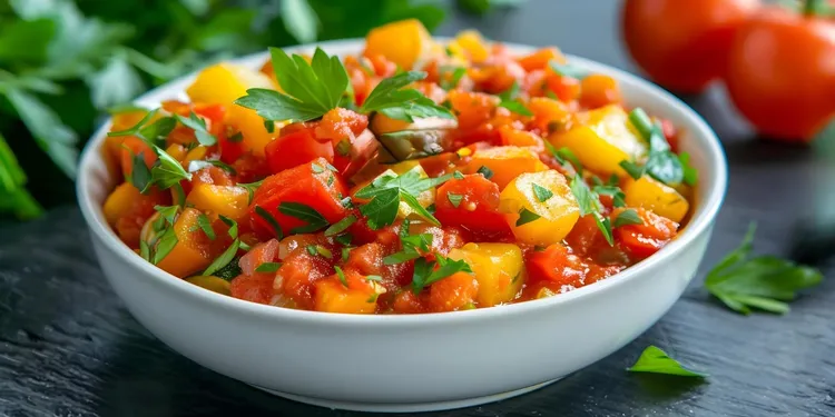 Mango salad with olive oil, lemon juice and coriander leaves
