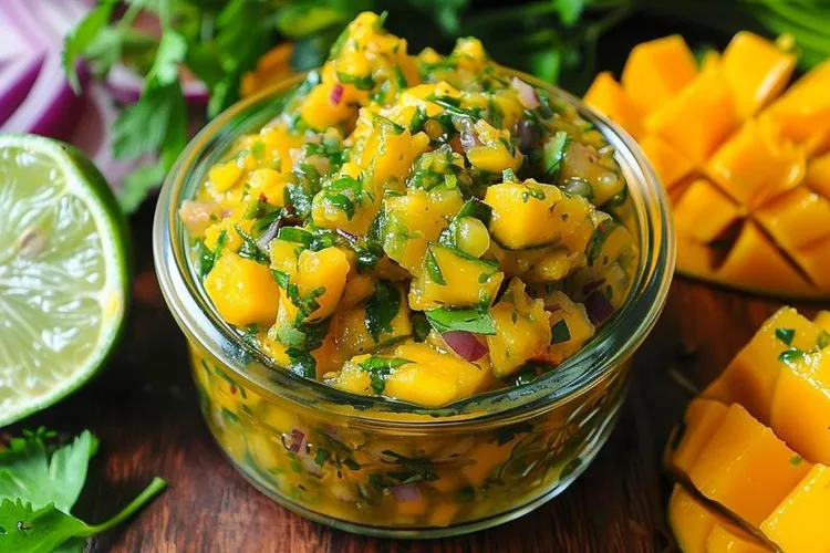 Fresh mango salsa with lime and coriander