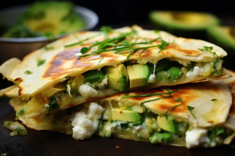 Mini avocado and hummus quesadillas with feta cheese