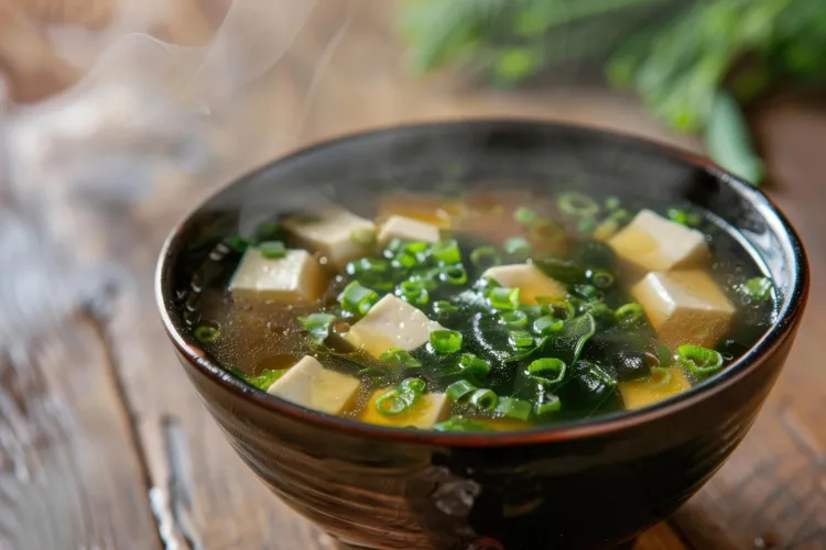 Miso soup with seaweed, onion and tofu