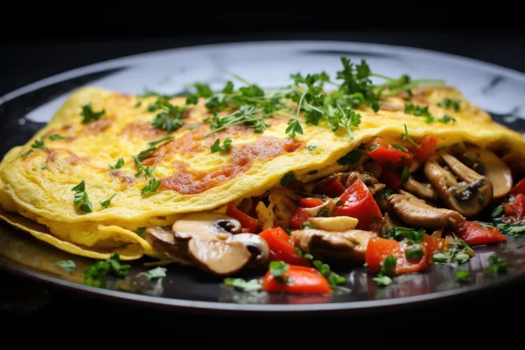 Mushroom, bacon and tomato omelette