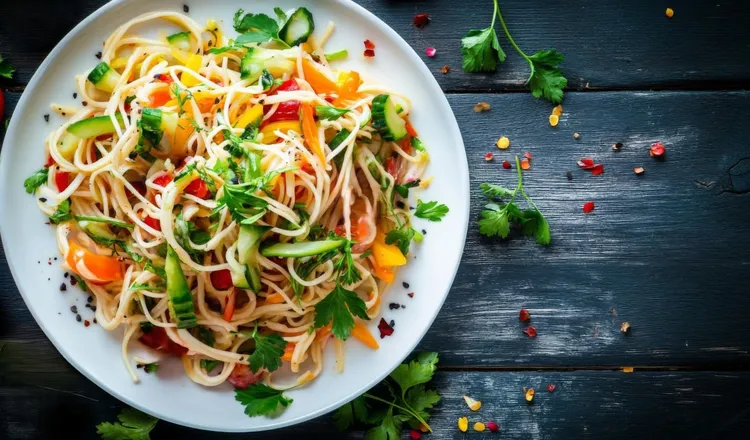 Noodle salad with mango and gingered cucumber