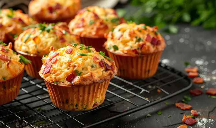 Bacon and veggie omelet cupcakes