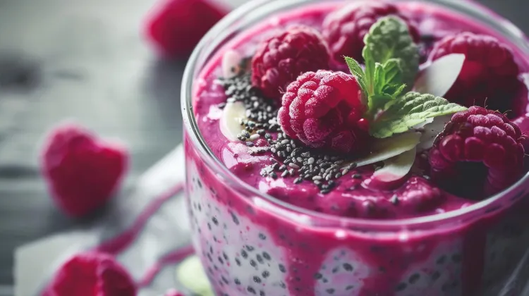 Overnight raspberry, chia and quinoa pots