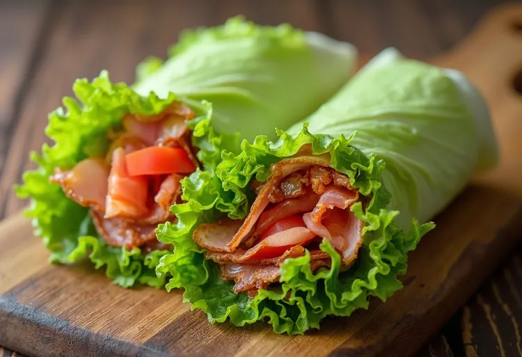 Paleo lettuce bacon and turkey wraps