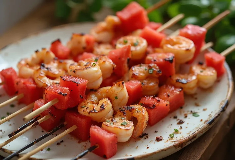 Paleo shrimp and watermelon skewers