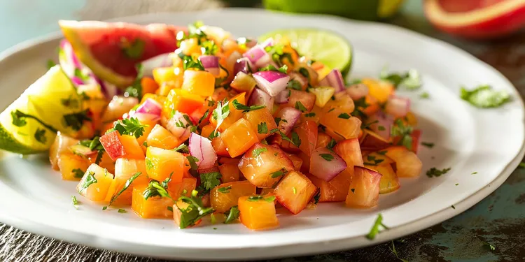 Fresh papaya salsa with pineapple and onions