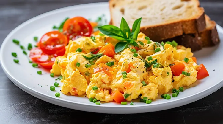 Parsley and tomato scramble with multi-grain toast