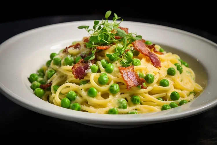 Pasta with peas, bacon, mint & lemon