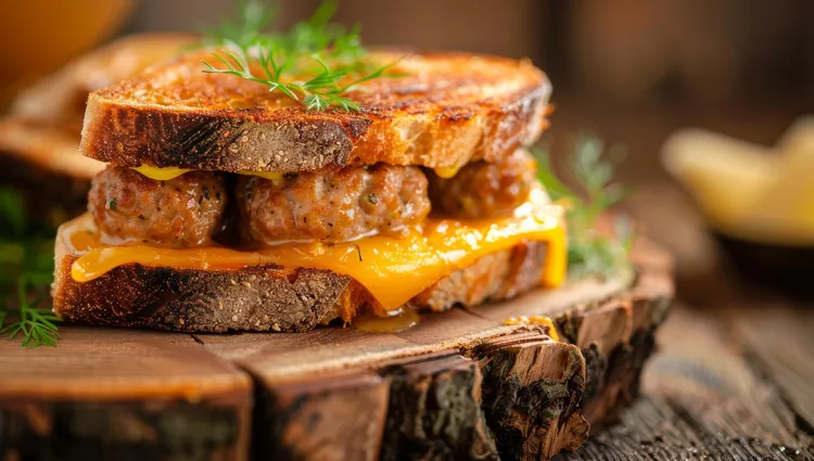 Rye patty melt with swiss cheese and caramelized onions