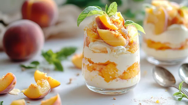 Peach and raisin yogurt parfait