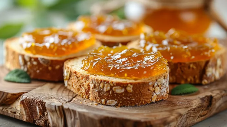 Peanut butter and apricot jam toast with cottage cheese
