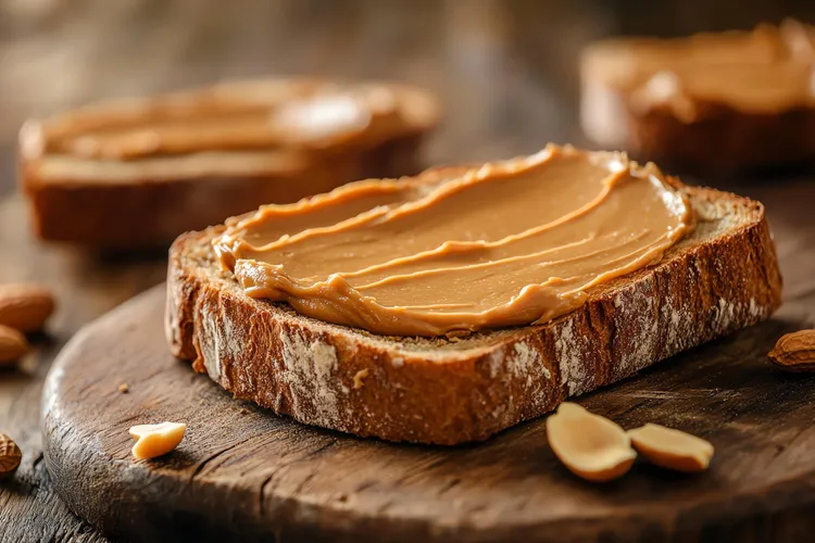 Honey peanut butter sandwich on rye bread