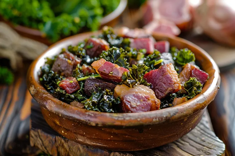 Quick and simple kale and bacon with lemon and seasonings