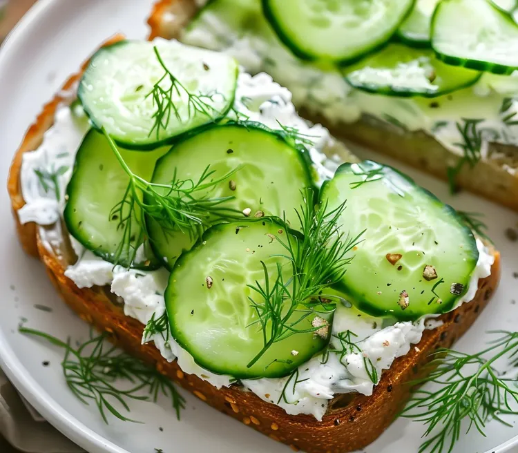 Cucumber pickles with brie and rye bread