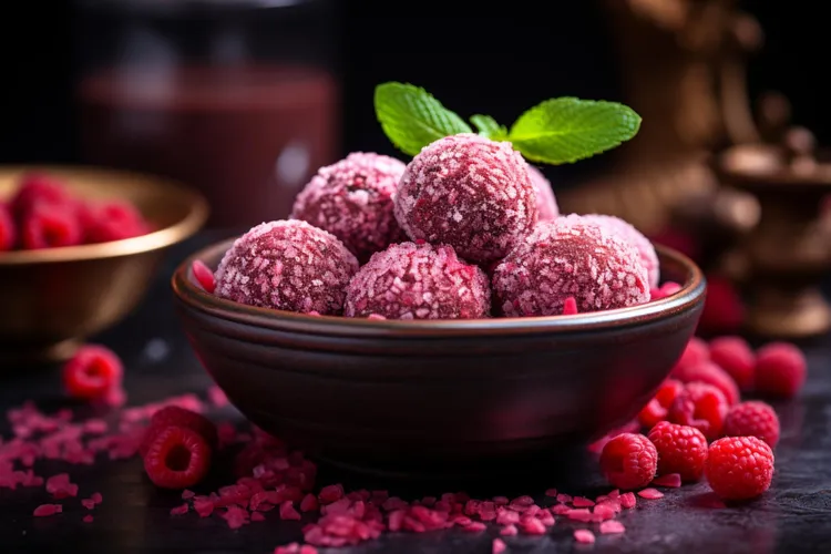 Raspberry coconut bliss balls
