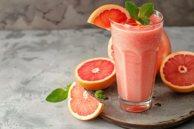 Raspberry grapefruit coconut smoothie with maple syrup