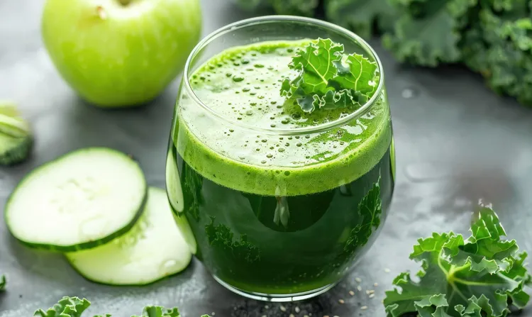 Green juice with apple, cucumber, kale and spinach