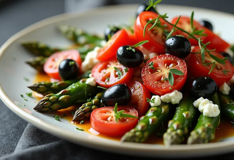 Roasted asparagus with tomato and ricotta
