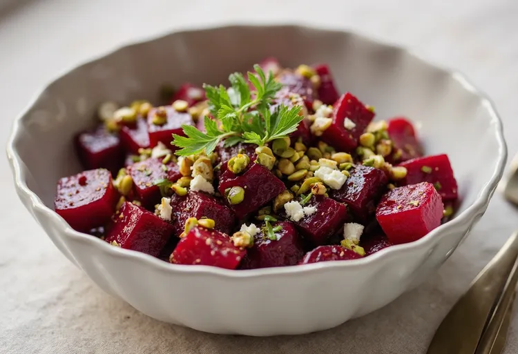 Roasted beet, pistachio and feta salad