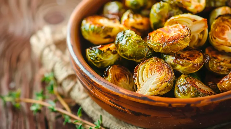 Roasted brussels sprouts with olive oil, salt and pepper