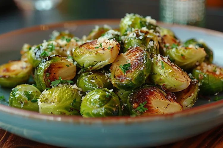 Roasted brussels sprouts with lemon tahini sauce
