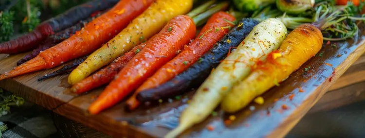 Roasted rainbow carrots with pea hummus