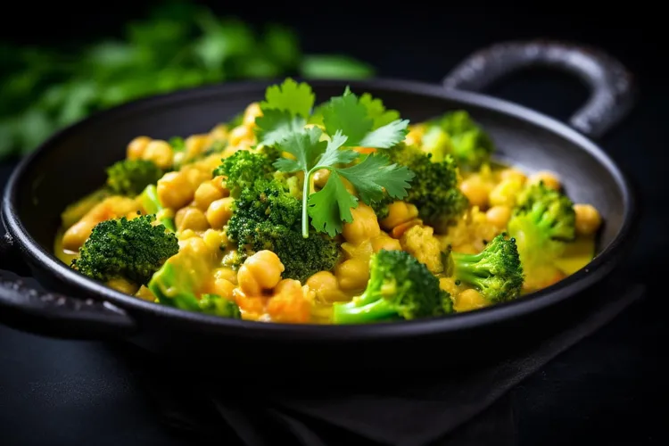 Garlic-infused sautéed chickpeas with broccoli and parmesan