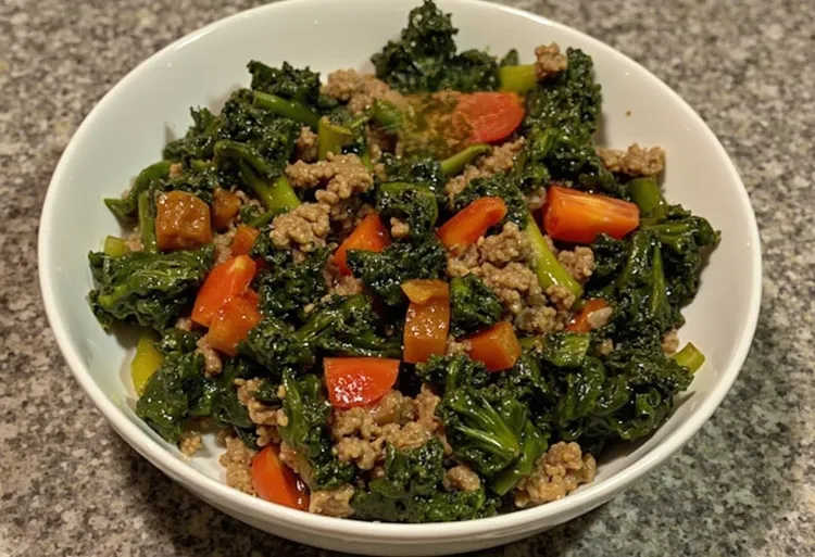 Sauteed ground beef and veggies