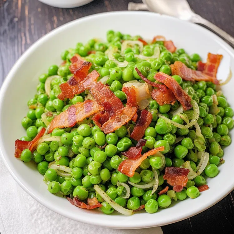 Sauteed peas, bacon & leek