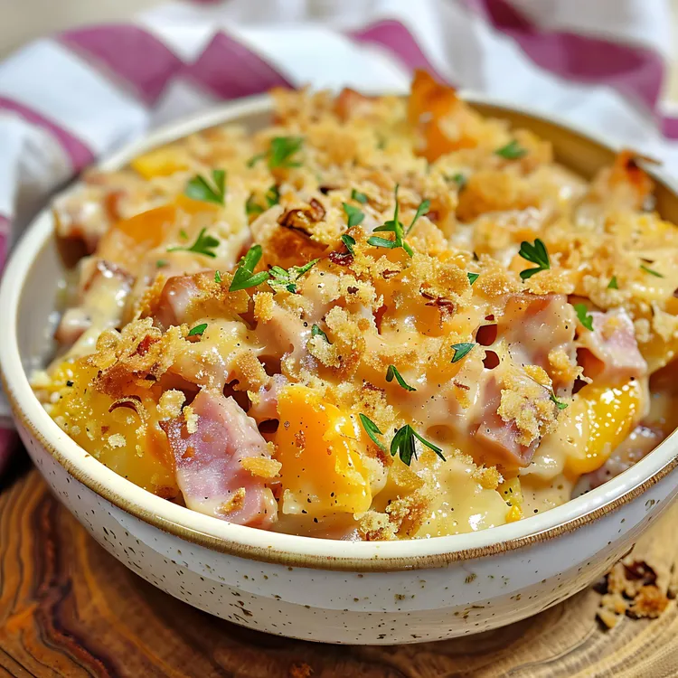 Butternut squash hash with ham and gouda cheese