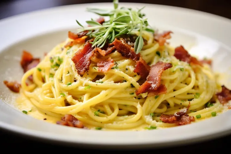 Bacon scrambled egg pasta