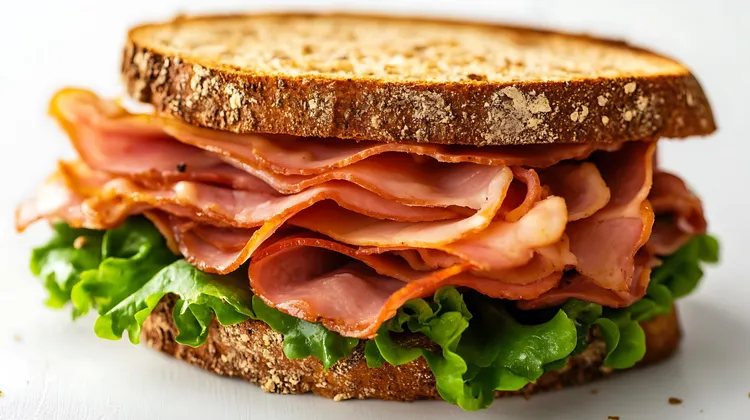 Simple ham and lettuce sandwich