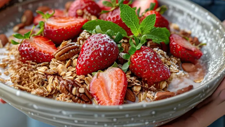 Strawberry banana overnight oats with pecans