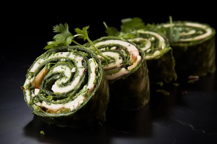 Chicken zucchini rolls with seaweed and celery