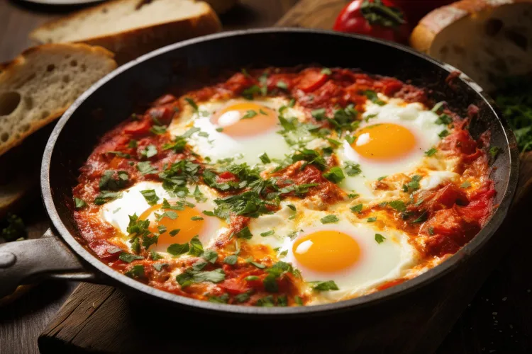 Chorizo tomato egg skillet with parmesan and parsley