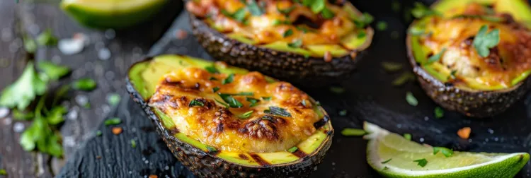 Grilled avocado with melted parmesan cheese